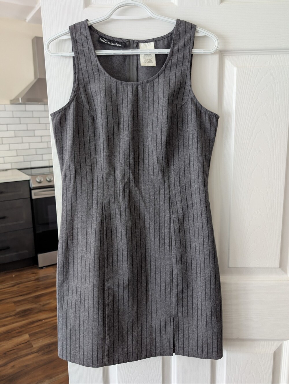 Vintage Striped Charcoal Gray Mini Dress